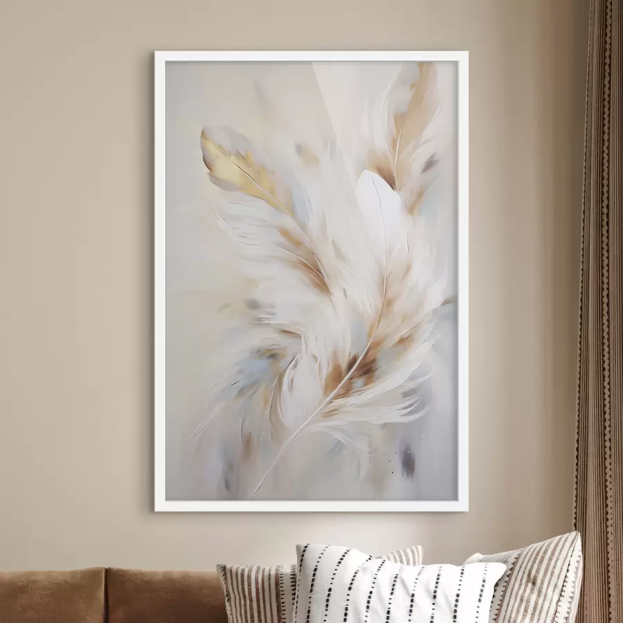 fototapet Pene mari și moi, cu o combinație de nuanțe de alb, galben și maro, pe un fundal abstract și deschis. f47442