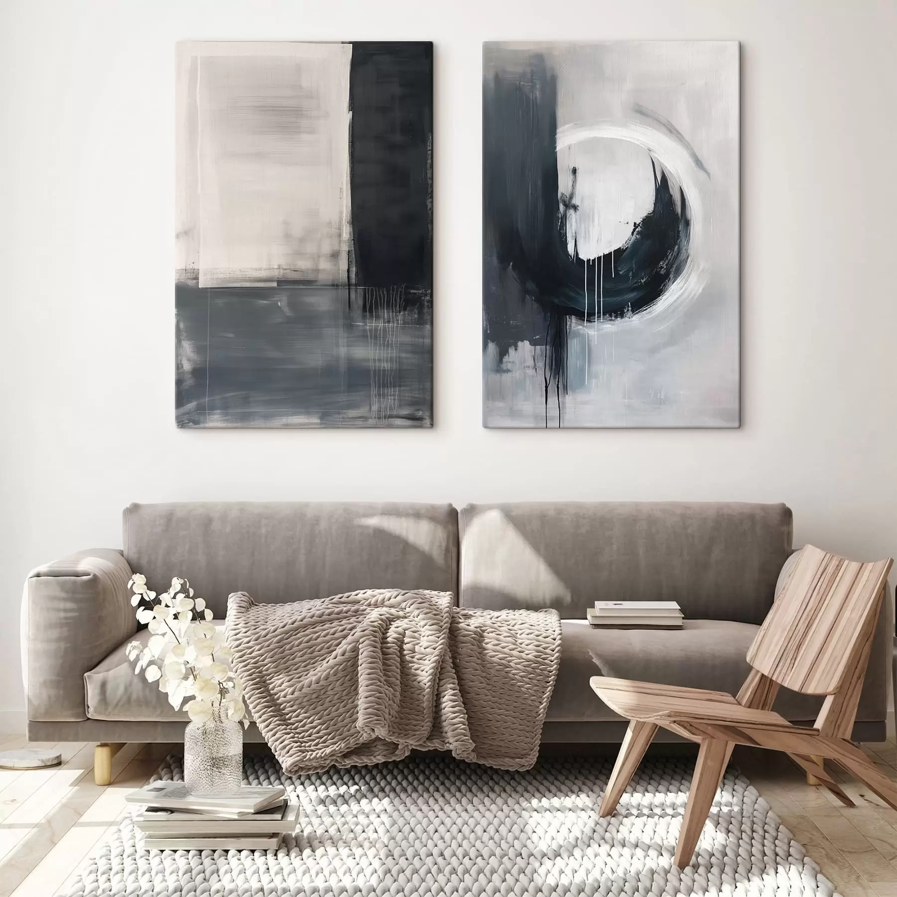 Tablouri Compoziție abstractă în tonuri de alb și negru m01217