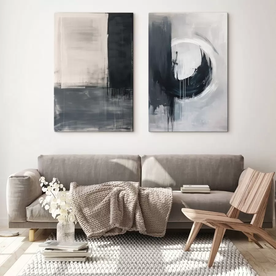 Tablouri Compoziție abstractă în tonuri de alb și negru m01217