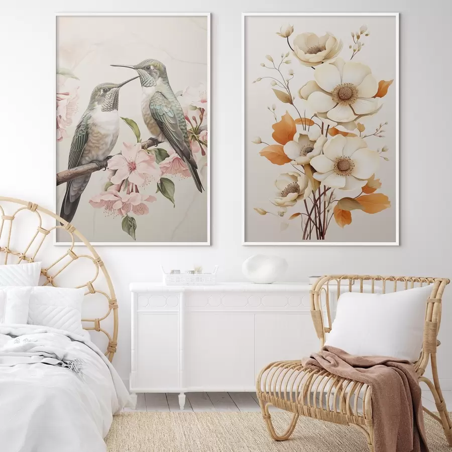 fototapet Flori și păsări pe ramuri d00560