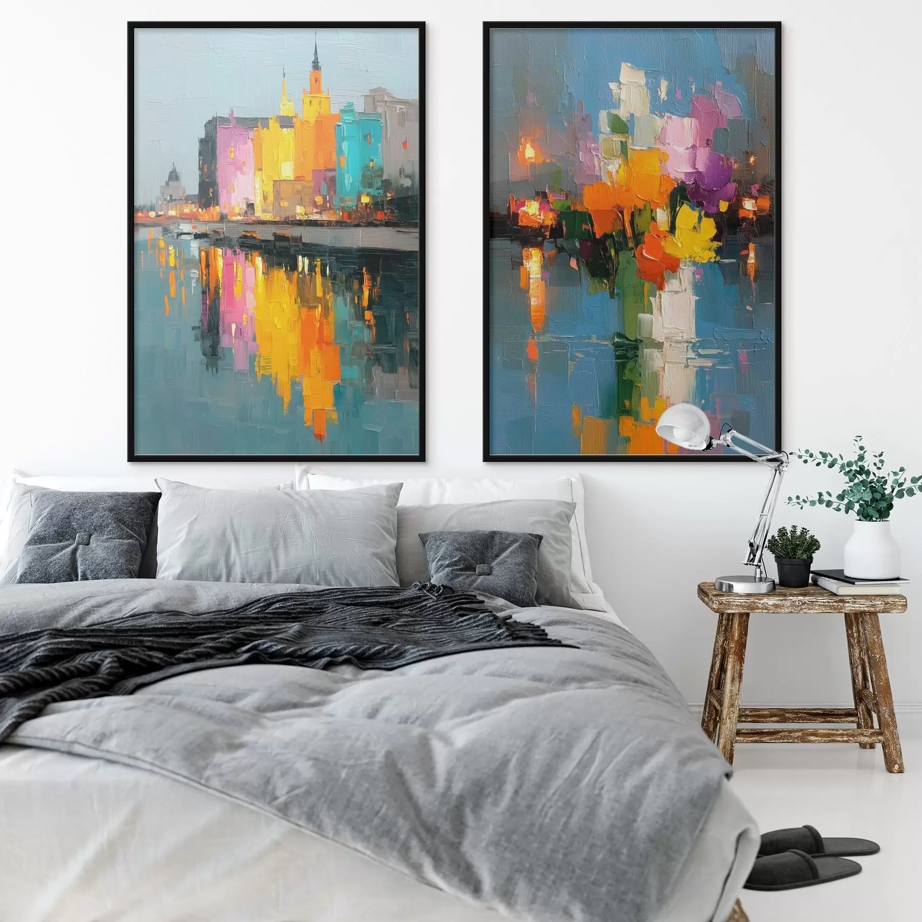 fototapet Dinamica orașului: compoziție abstractă cu reflexii de lumini pe râu d00569