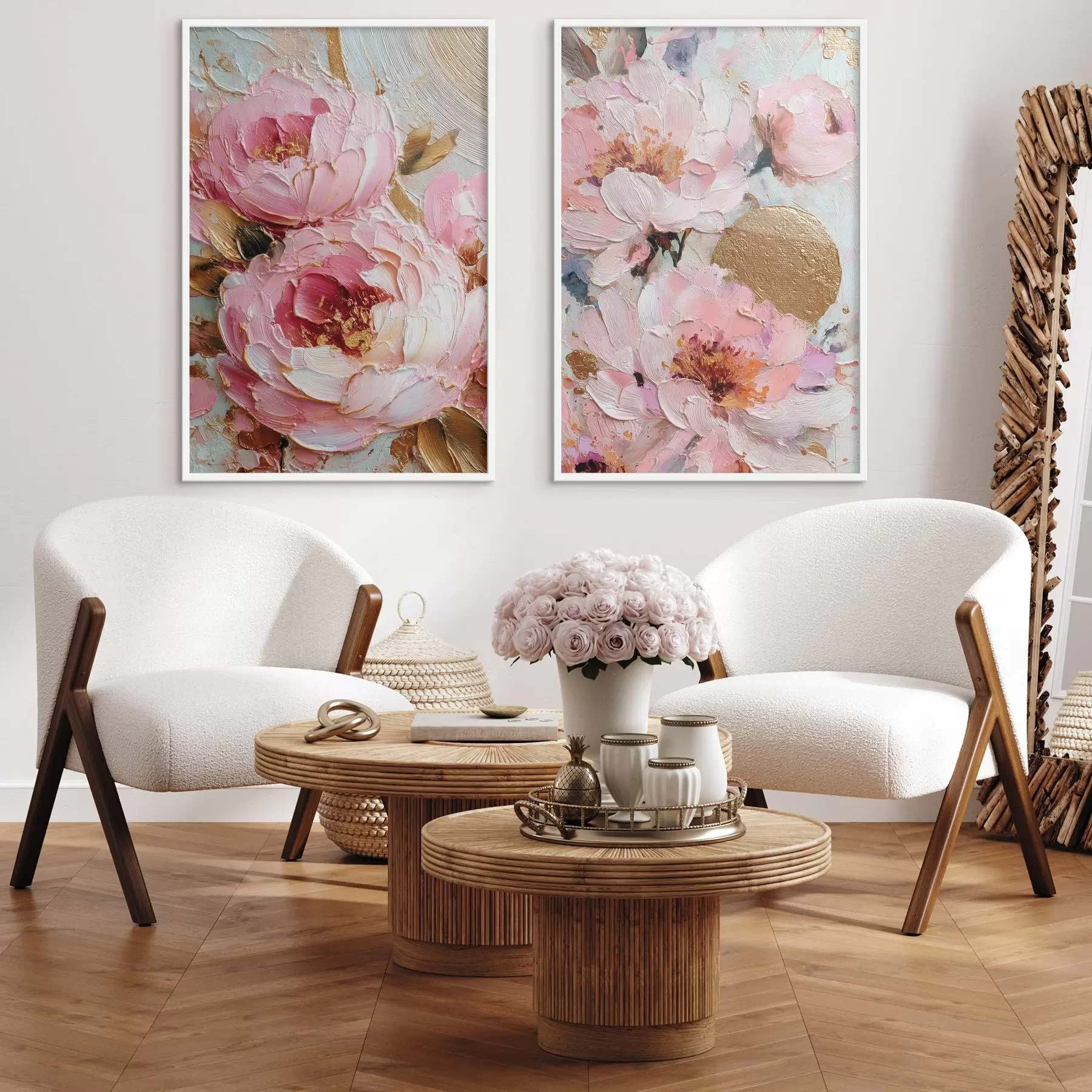 fototapet Pictură volumetrică impasto cu bujori roz și detalii texturate d00573