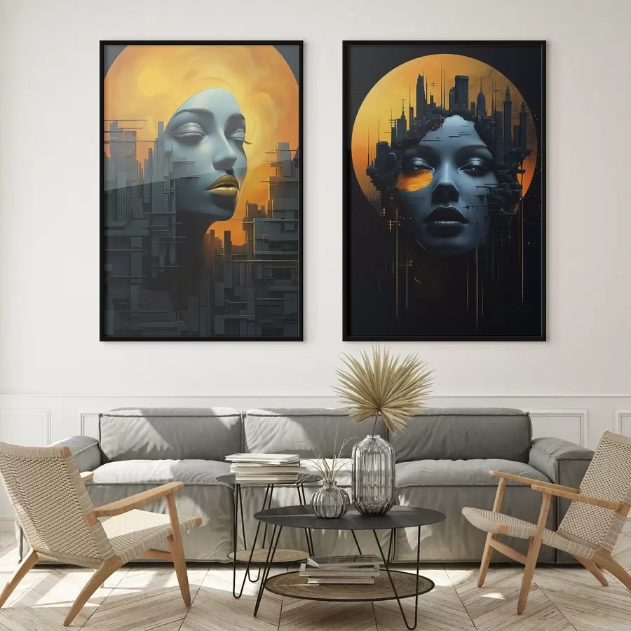 fototapet Portret de fată pe un fundal abstract de oraș d00618