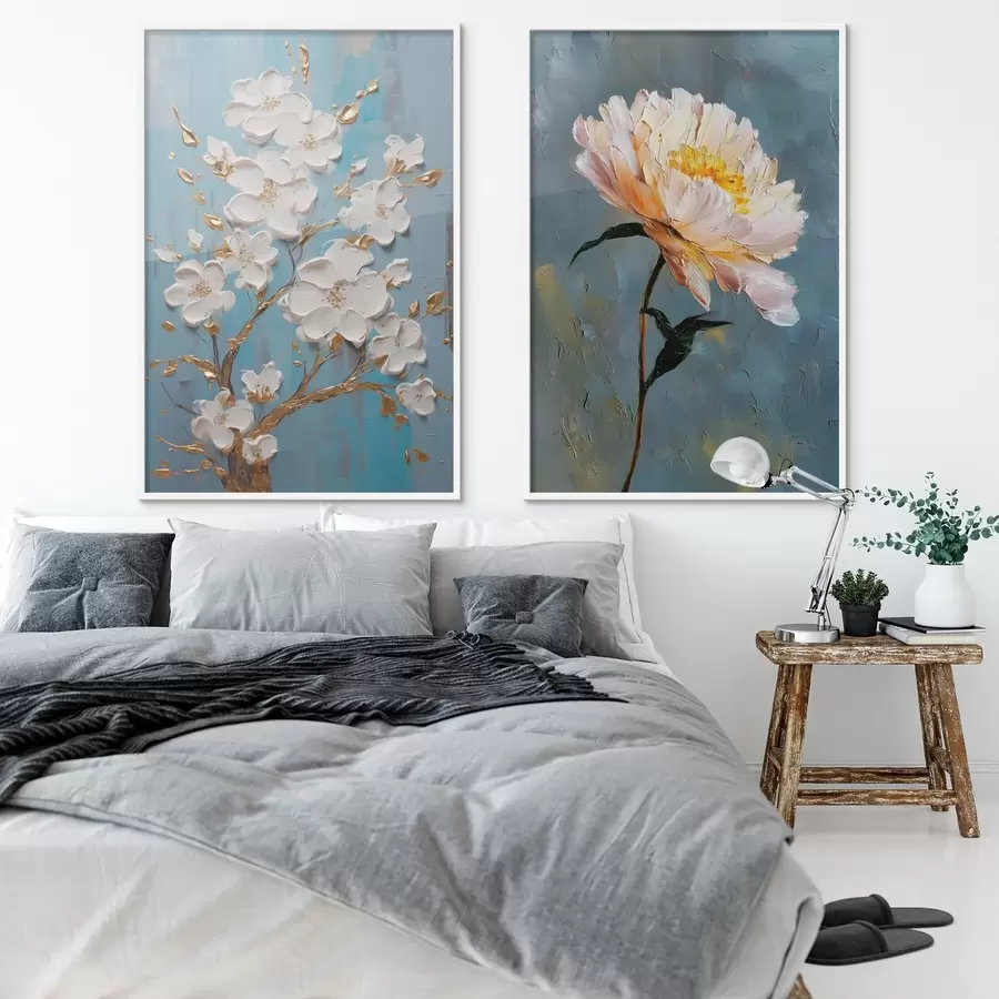 fototapet Ramură înflorită și bujor: compoziție în relief d00637