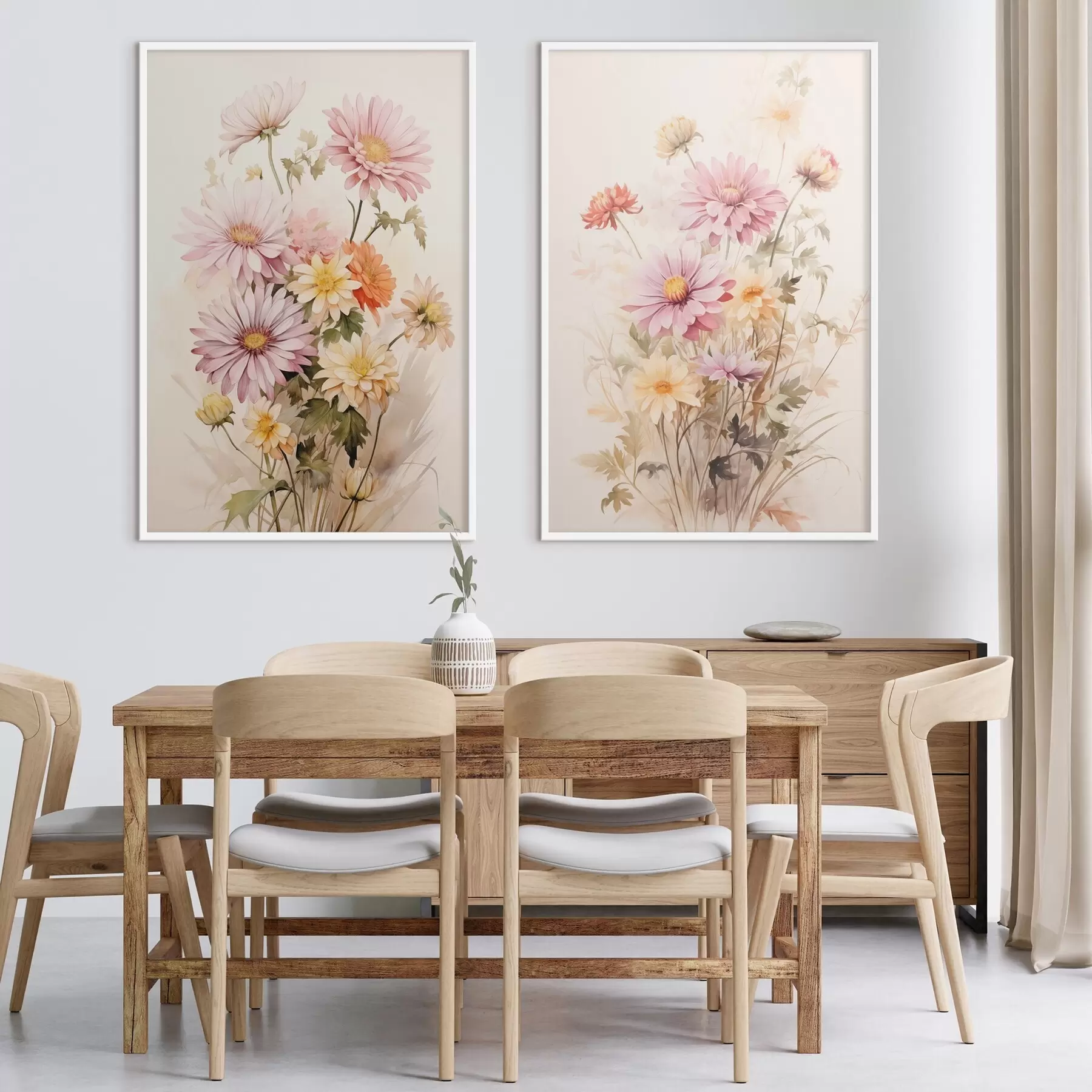 fototapet Un buchet de flori colorate, stil acuarelă moale, pe un fundal ușor, ilustrație botanică d00649