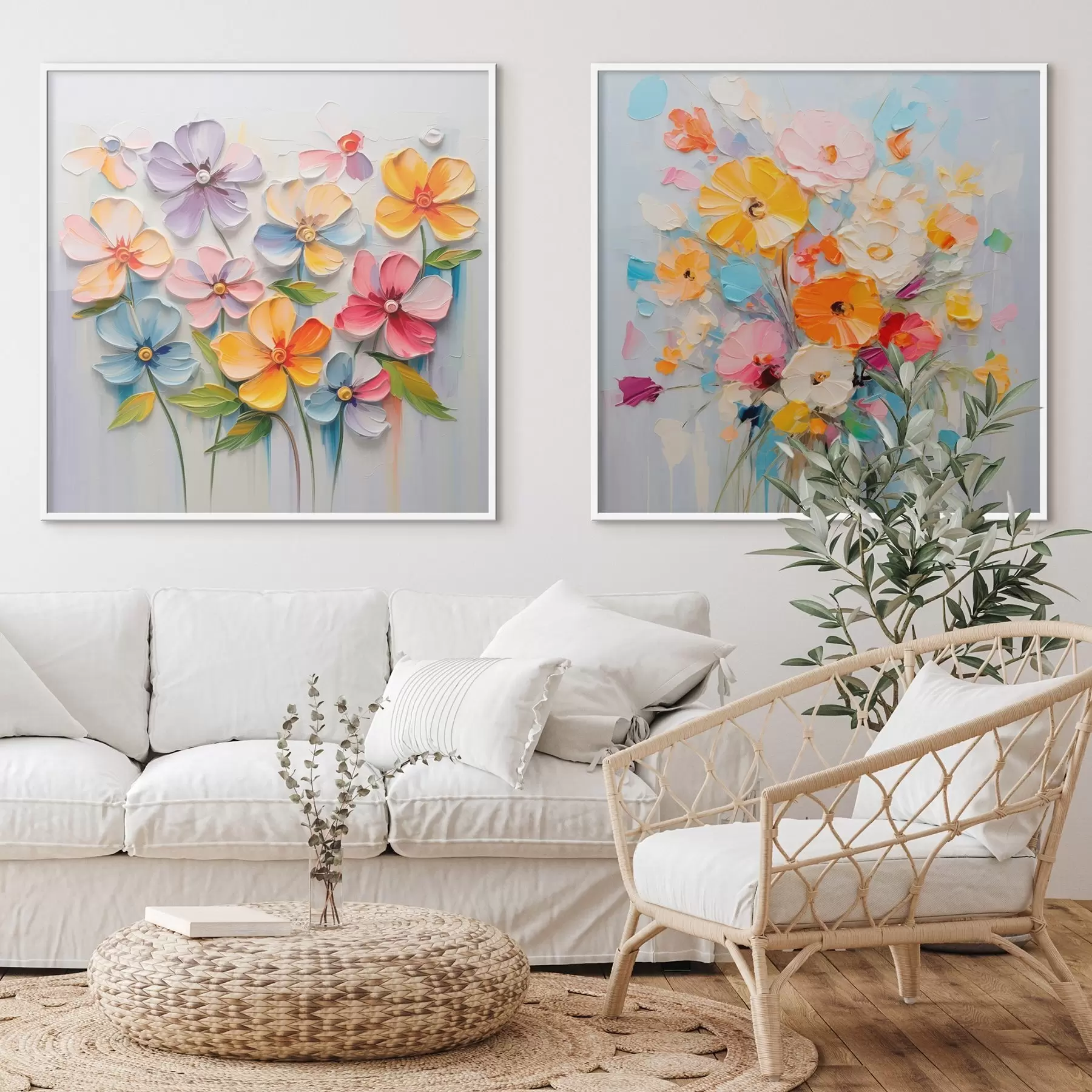 fototapet Compoziții abstracte de flori strălucitoare realizate în tehnica impasto d00662