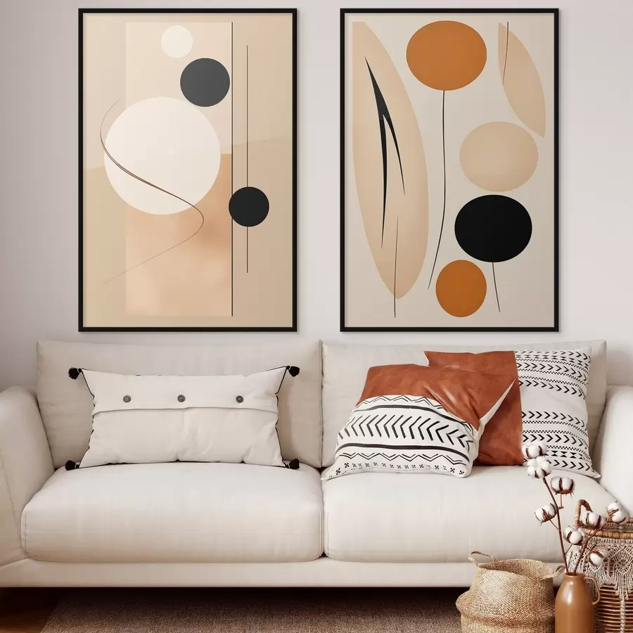 fototapet Cercuri geometrice minimaliste în tonuri de bej și negru d00685