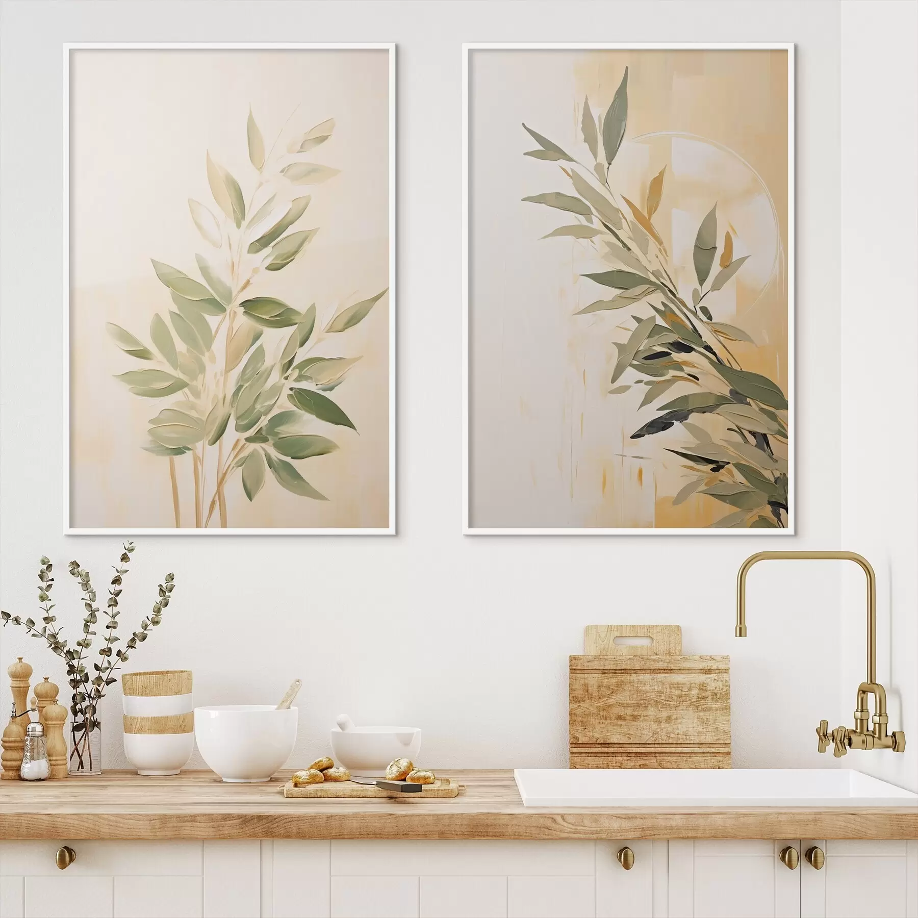 fototapet Ramură botanică cu frunze verzi pe un fundal cald d00686