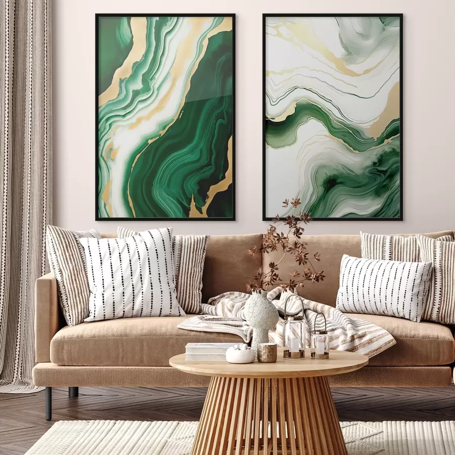 fototapet Texturi de marmură verde și albă cu vene galben-portocalii d00688