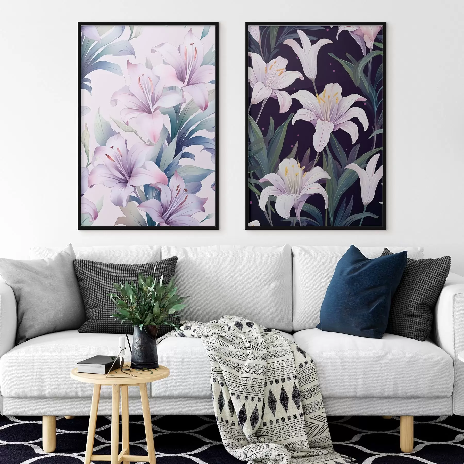 fototapet Crini roz delicat cu frunze verzi pe fundal deschis și închis d00689