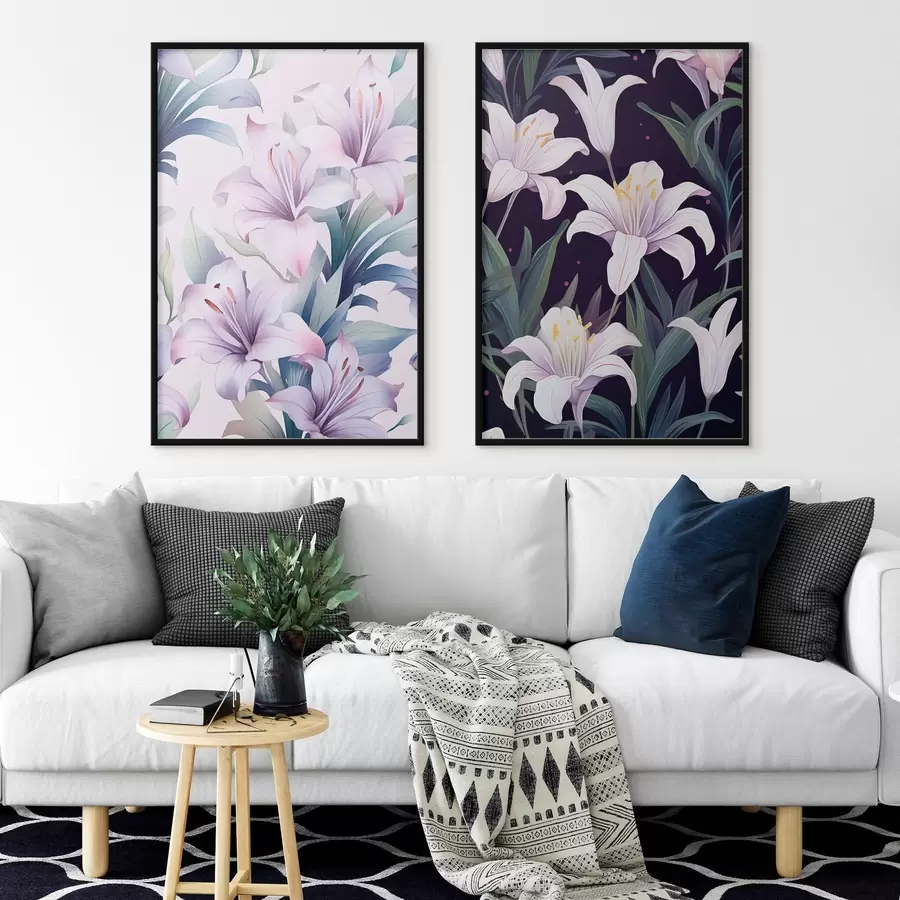 fototapet Crini roz delicat cu frunze verzi pe fundal deschis și închis d00689