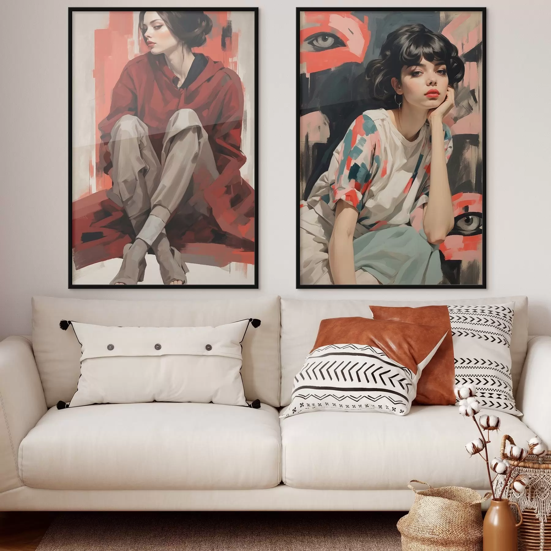 fototapet Portrete de fete în roșu și bej stiluri abstracte d00695