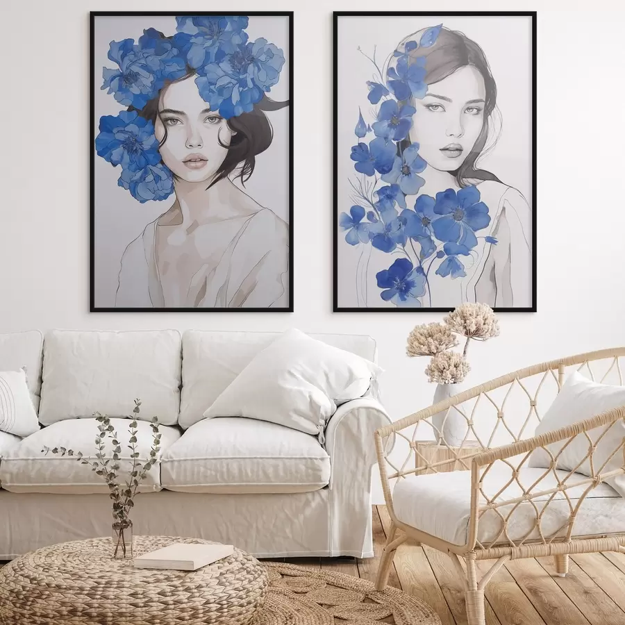 fototapet Portretul unei fete cu flori albastre d00721