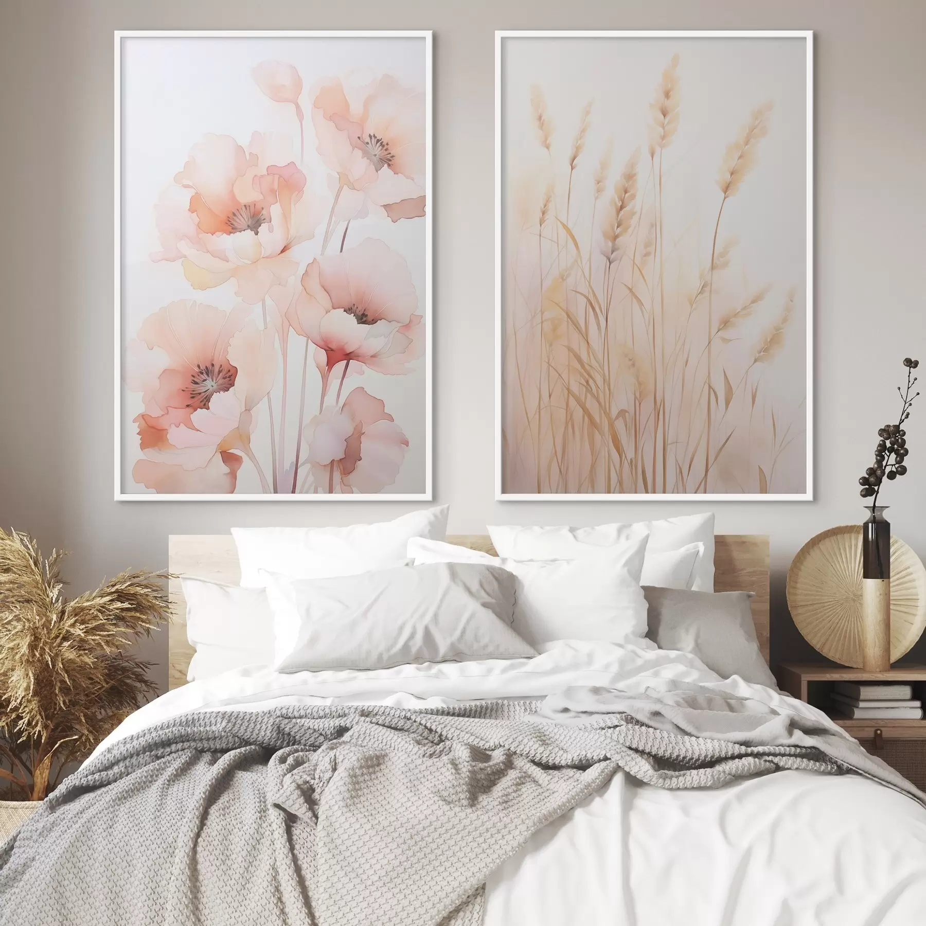 fototapet Imitare de mac și spiculețe în acuarelă d00723