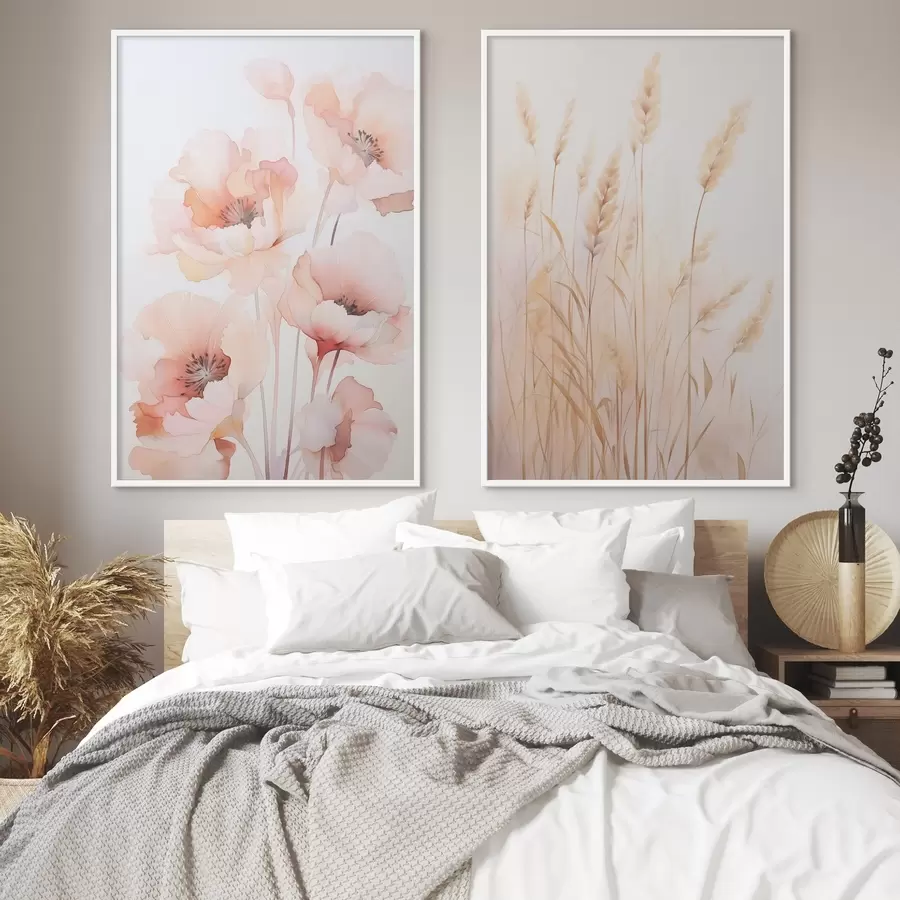 fototapet Imitare de mac și spiculețe în acuarelă d00723