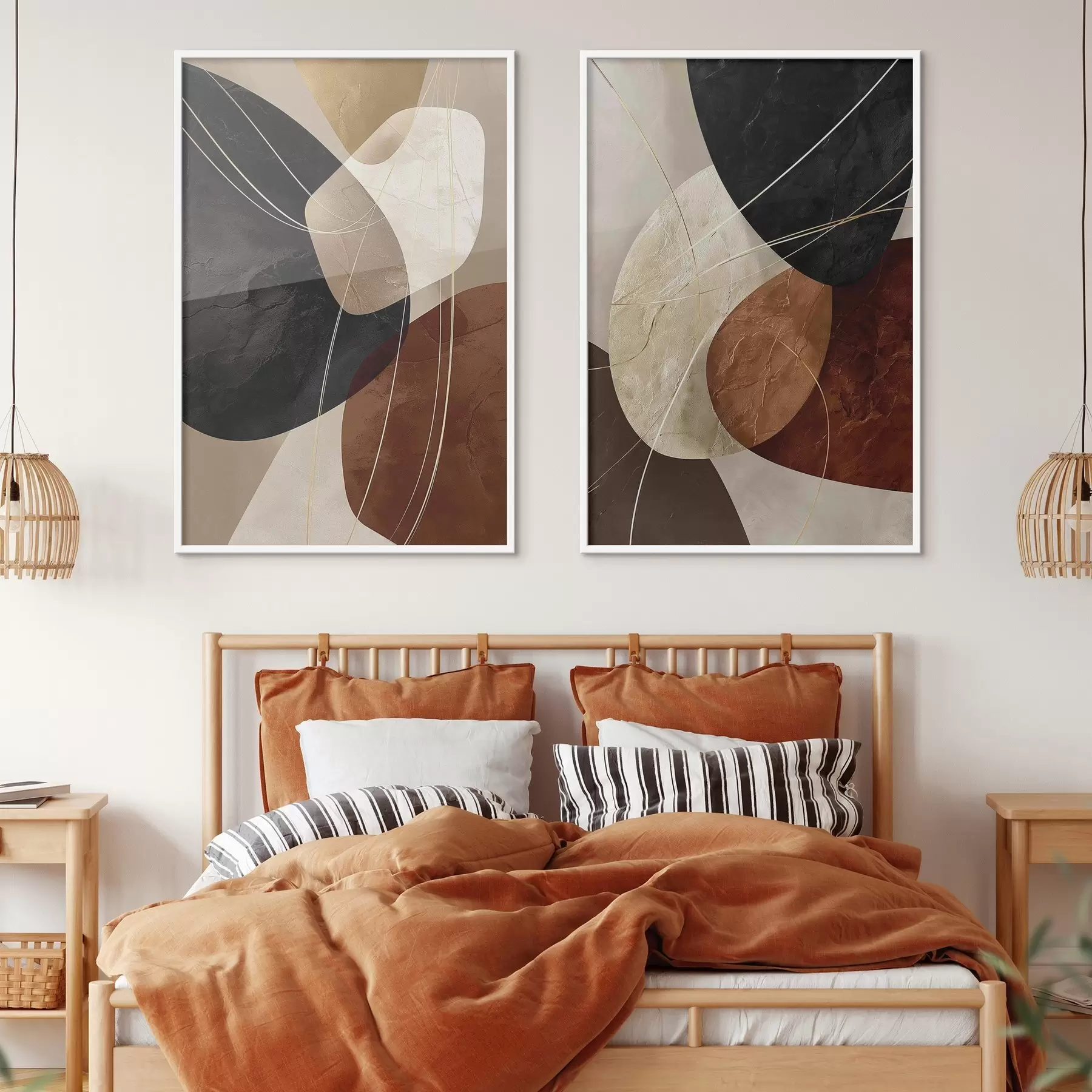 fototapet Ovale geometrice într-o paletă caldă cu linii galbene d00763