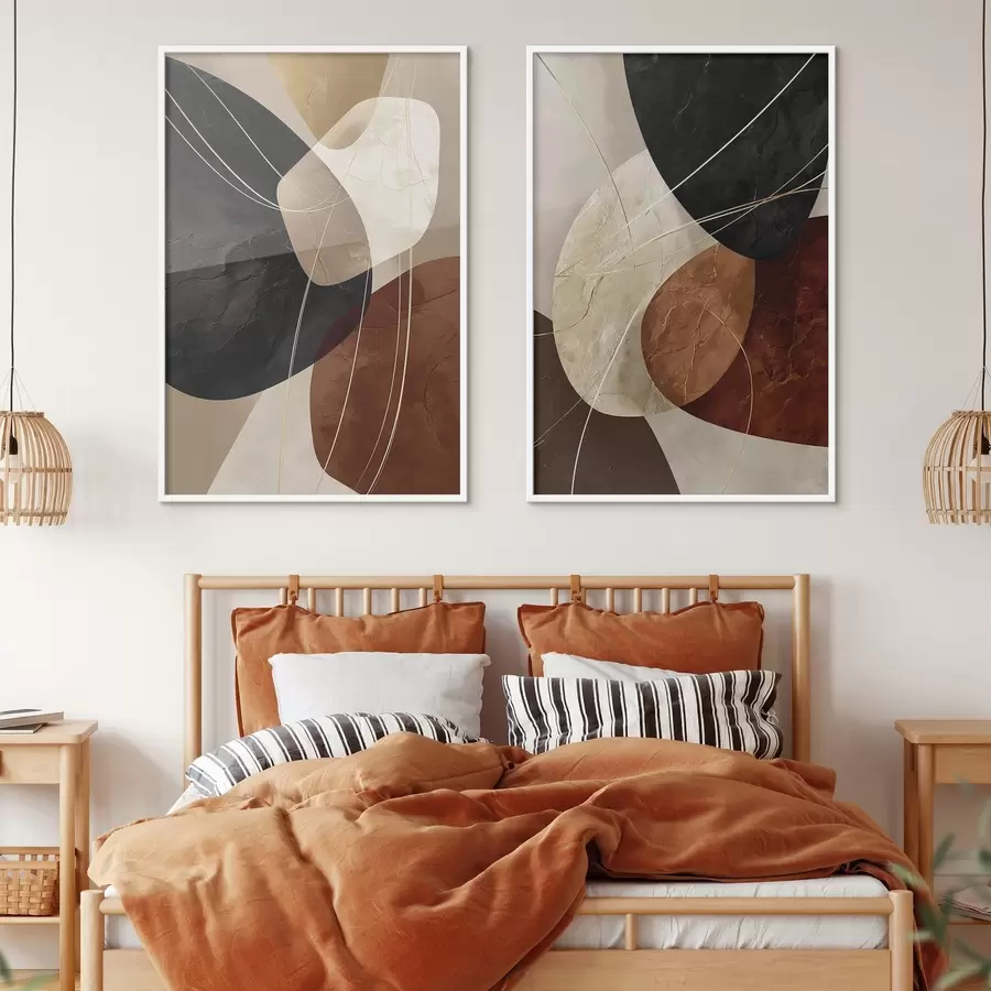 fototapet Ovale geometrice într-o paletă caldă cu linii galbene d00763