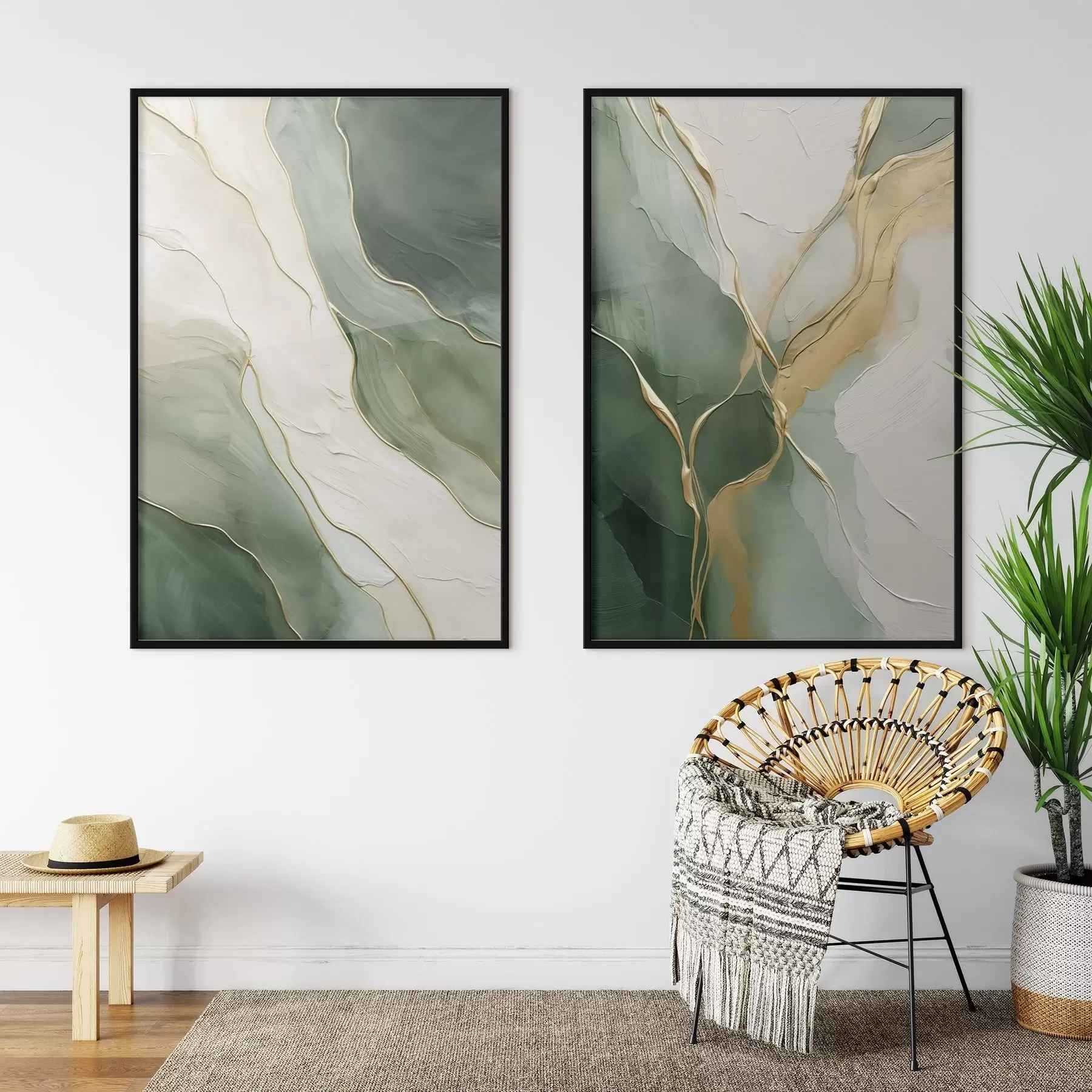 fototapet Valuri smarald cu șiroaie galbene d00764