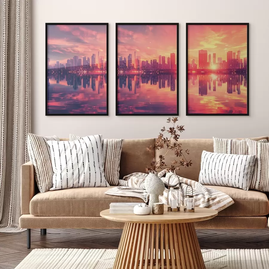 fototapet Apus romantic cu un oraș modern în fundal d00784