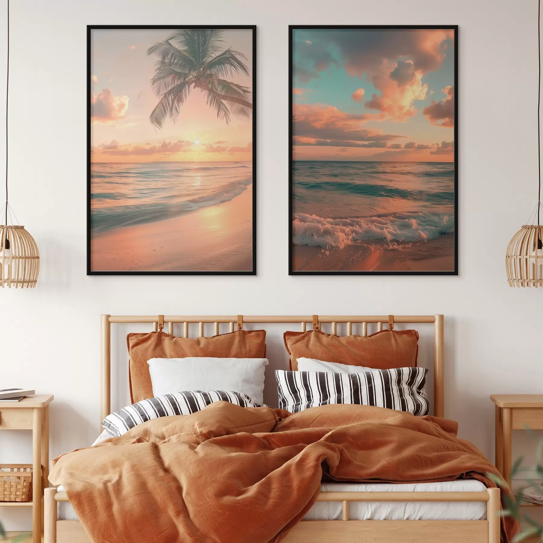 fototapet Apus de soare pe malul mării, cu vedere la valuri d00787