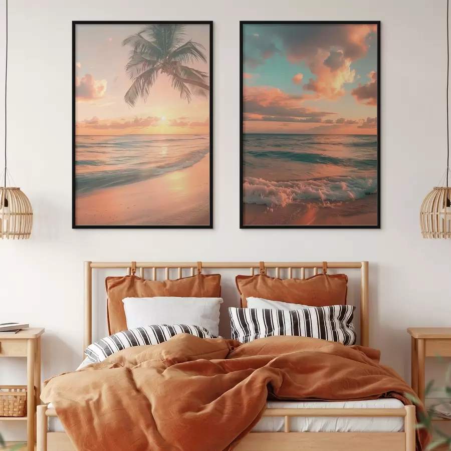 fototapet Apus de soare pe malul mării, cu vedere la valuri d00787