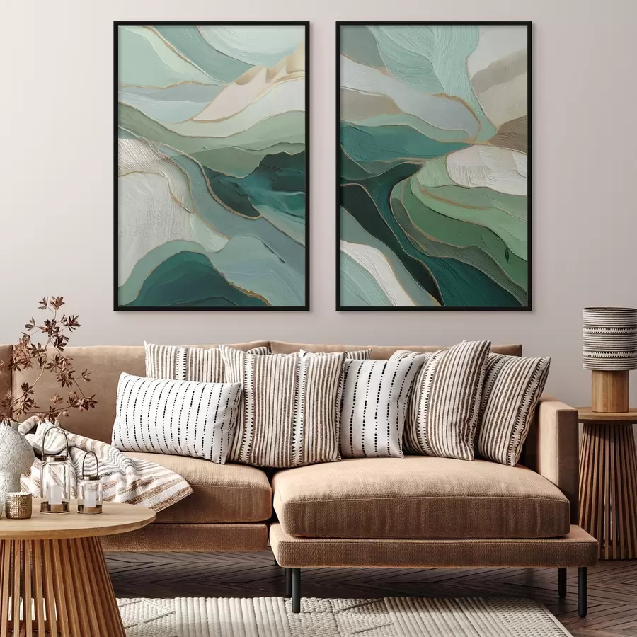 fototapet Abstracție stratificată smarald cu contur galben d00766