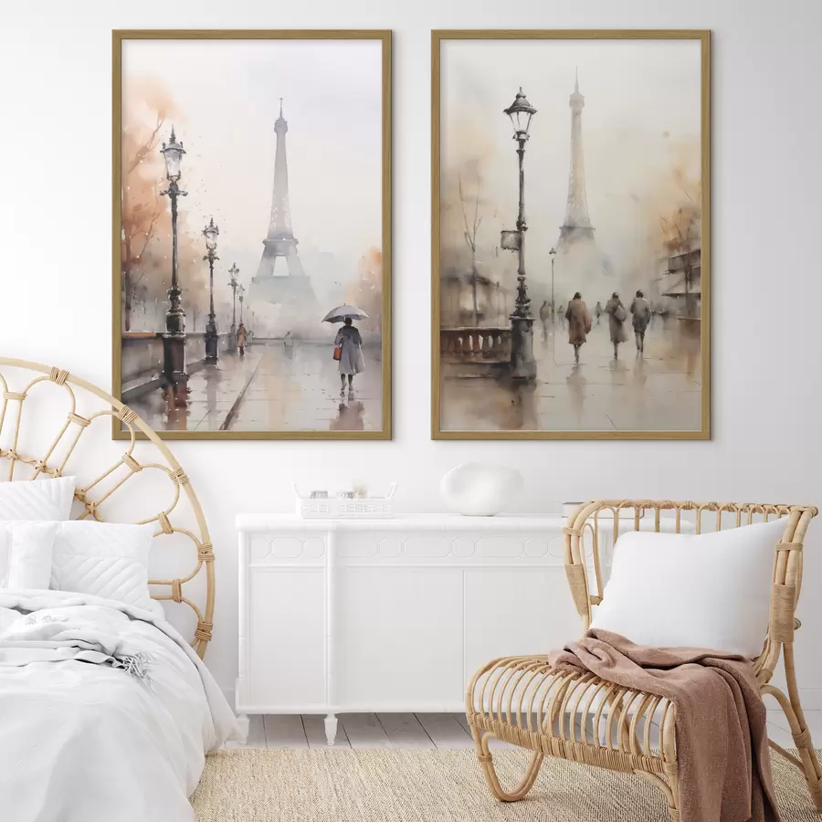 fototapet O zi ploioasă de toamnă în Paris, cu Turnul Eiffel în fundal și felinare vintage d00821