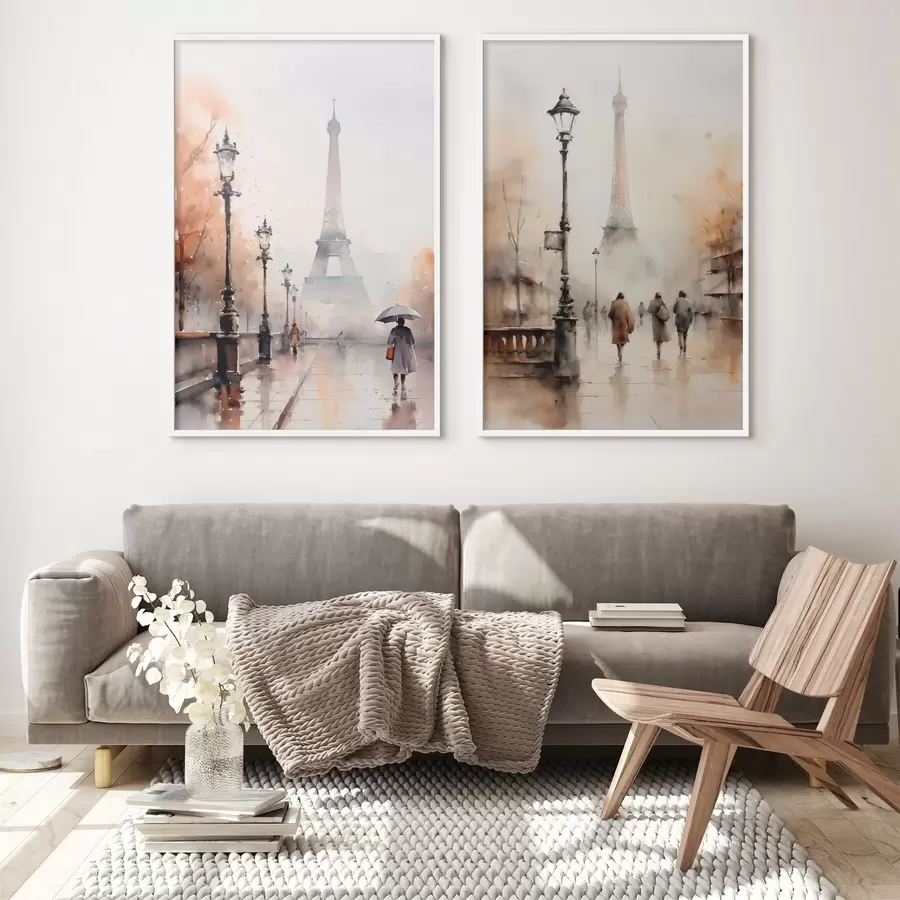 fototapet O zi ploioasă de toamnă în Paris, cu Turnul Eiffel în fundal și felinare vintage d00821