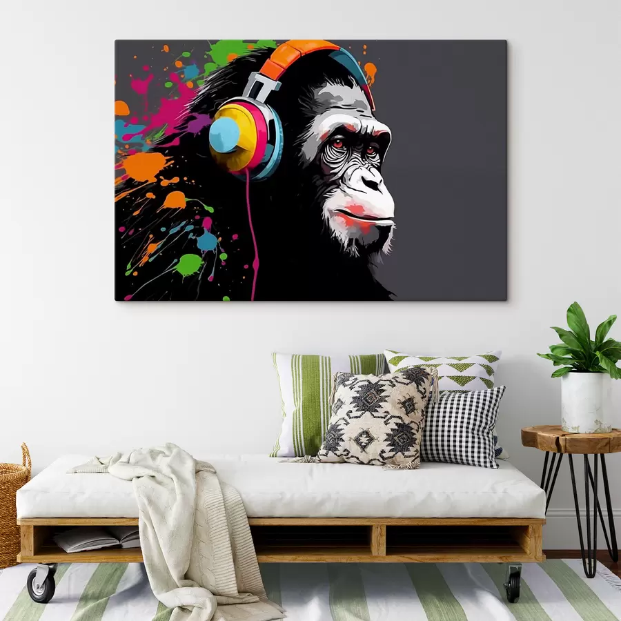 Tablouri Maimuță cu căști s47385