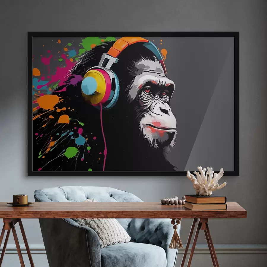 fototapet Maimuță cu căști f47385