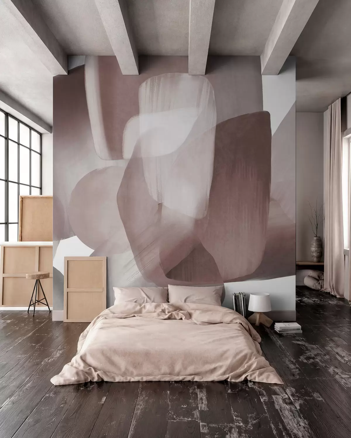 fototapet Forme abstracte texturate în culori burgund și gri discrete, cu margini moi și straturi suprapuse w09642v2