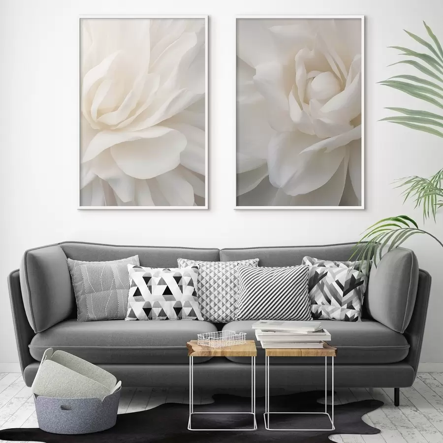 fototapet Floare albă abstractă cu petale delicate, stratificate, artă minimalistă d01120