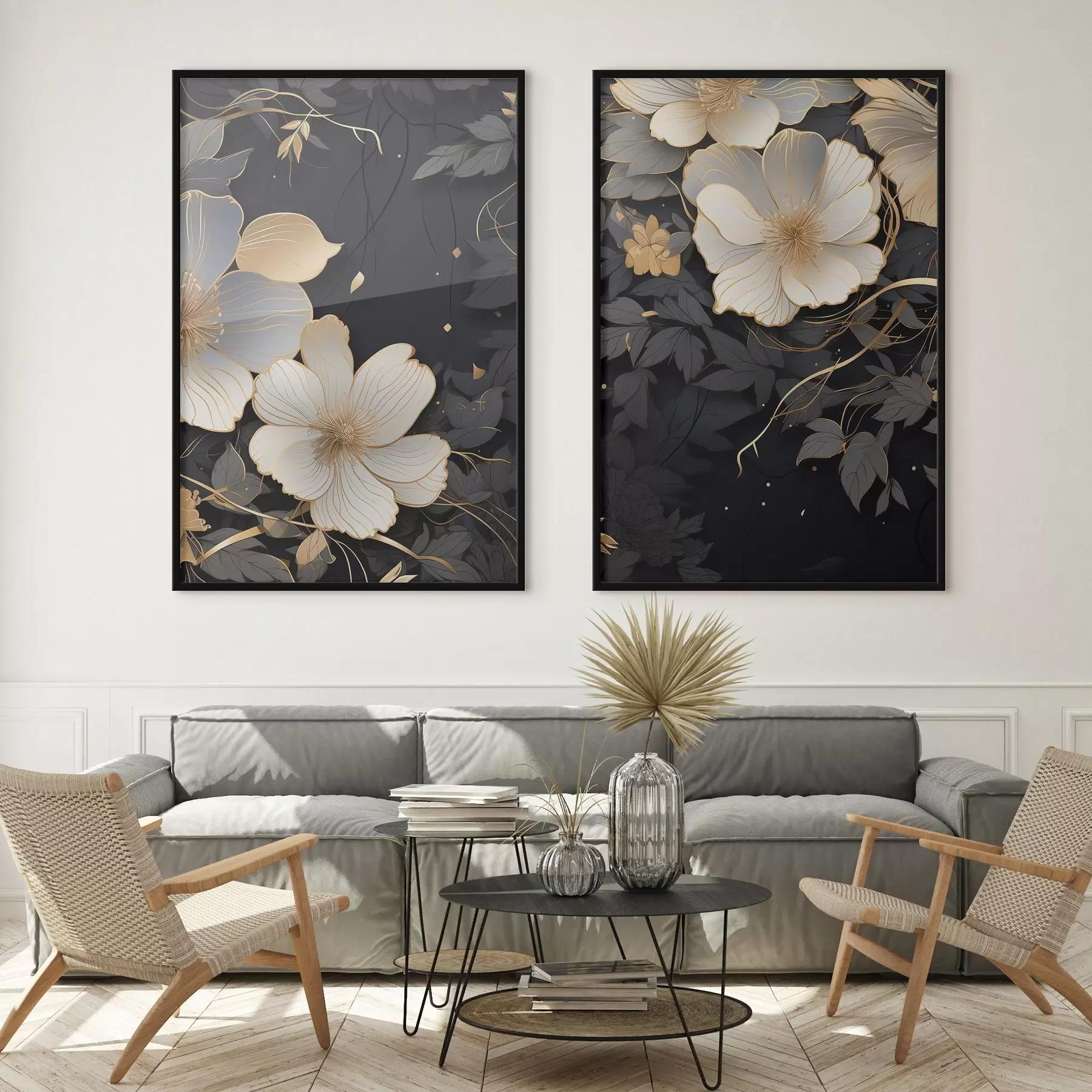 fototapet Flori abstracte mari pe un fundal întunecat d01066