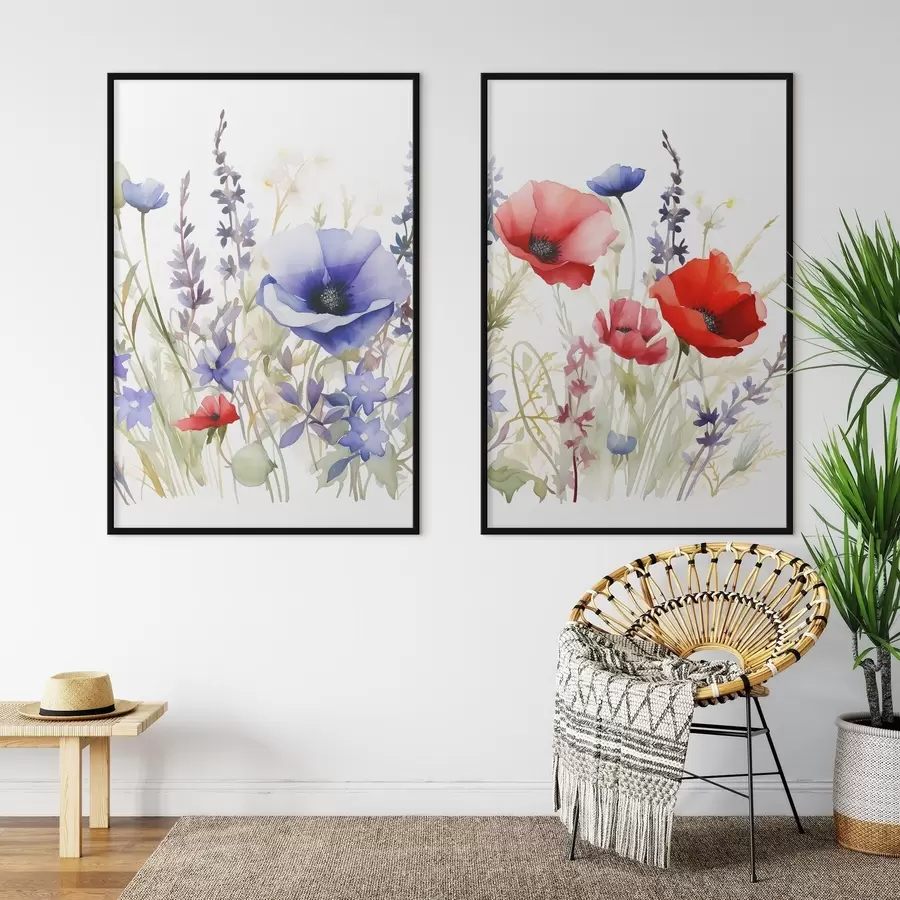 fototapet Maci într-un câmp, efect de acuarelă d01067