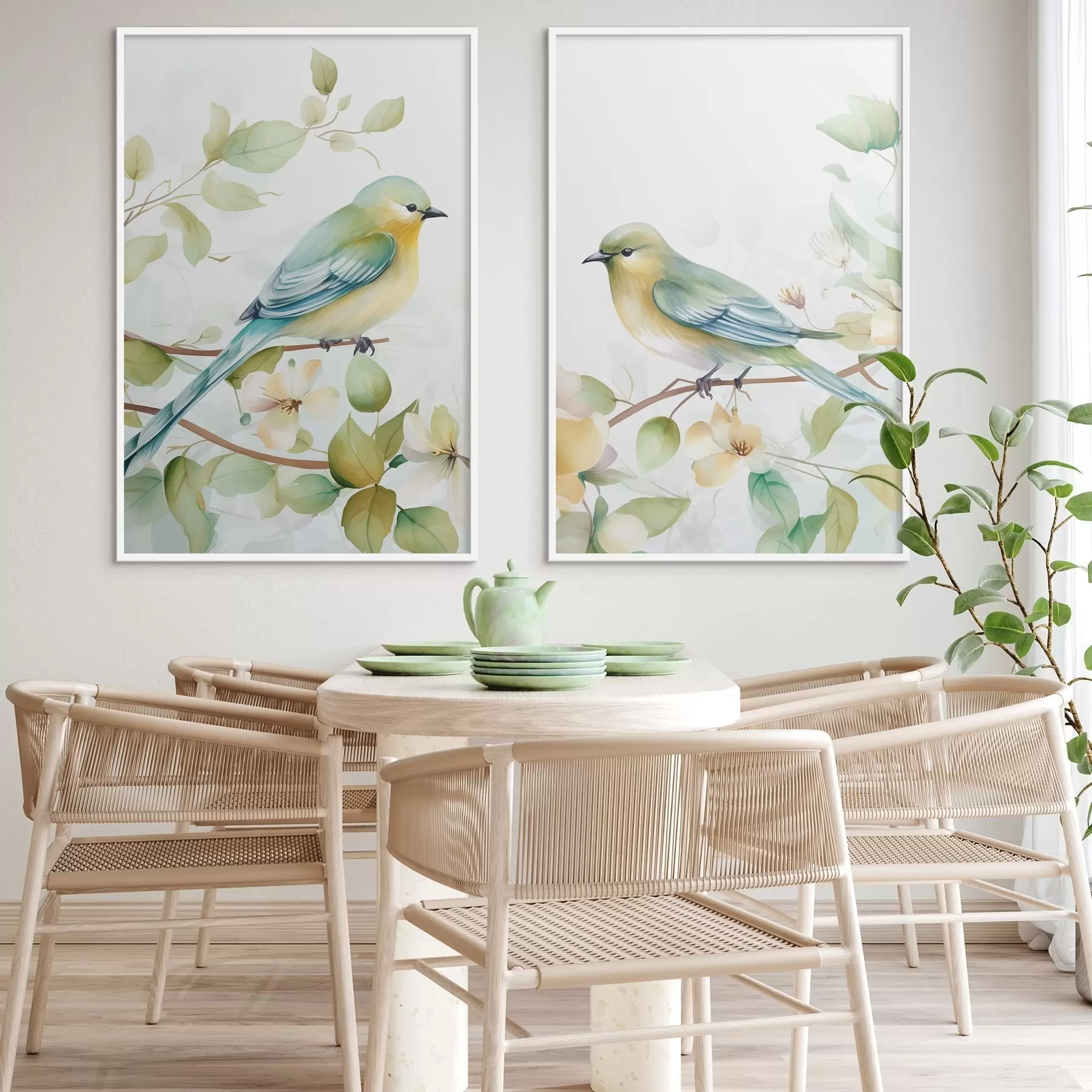 fototapet Două pițigoi pe ramuri de iasomie d01069