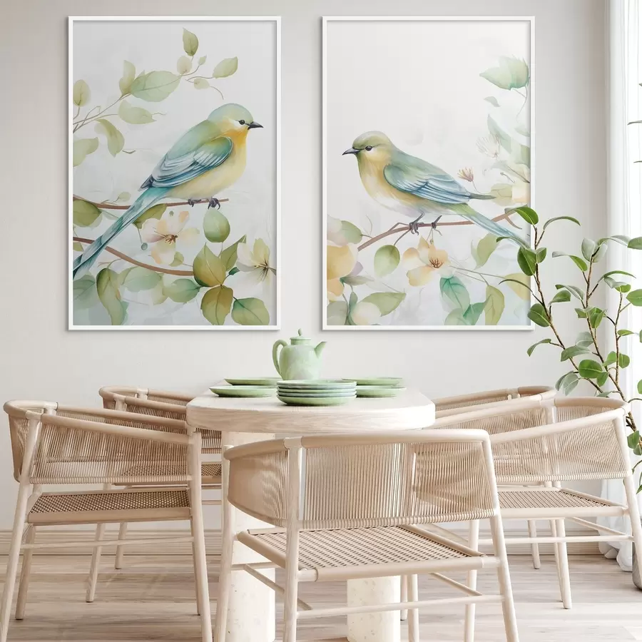 fototapet Două pițigoi pe ramuri de iasomie d01069