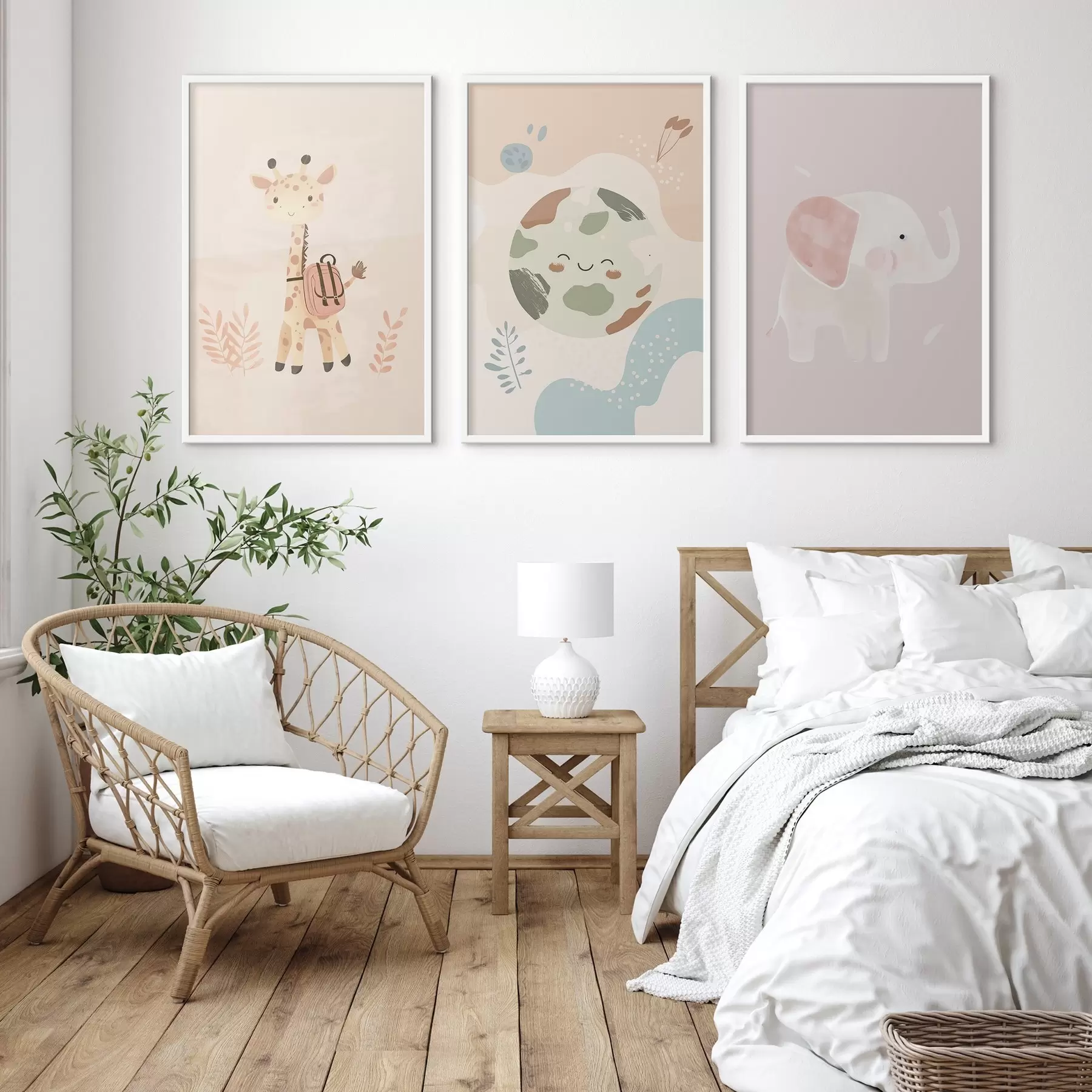 fototapet Pământ, girafă și elefant d01135