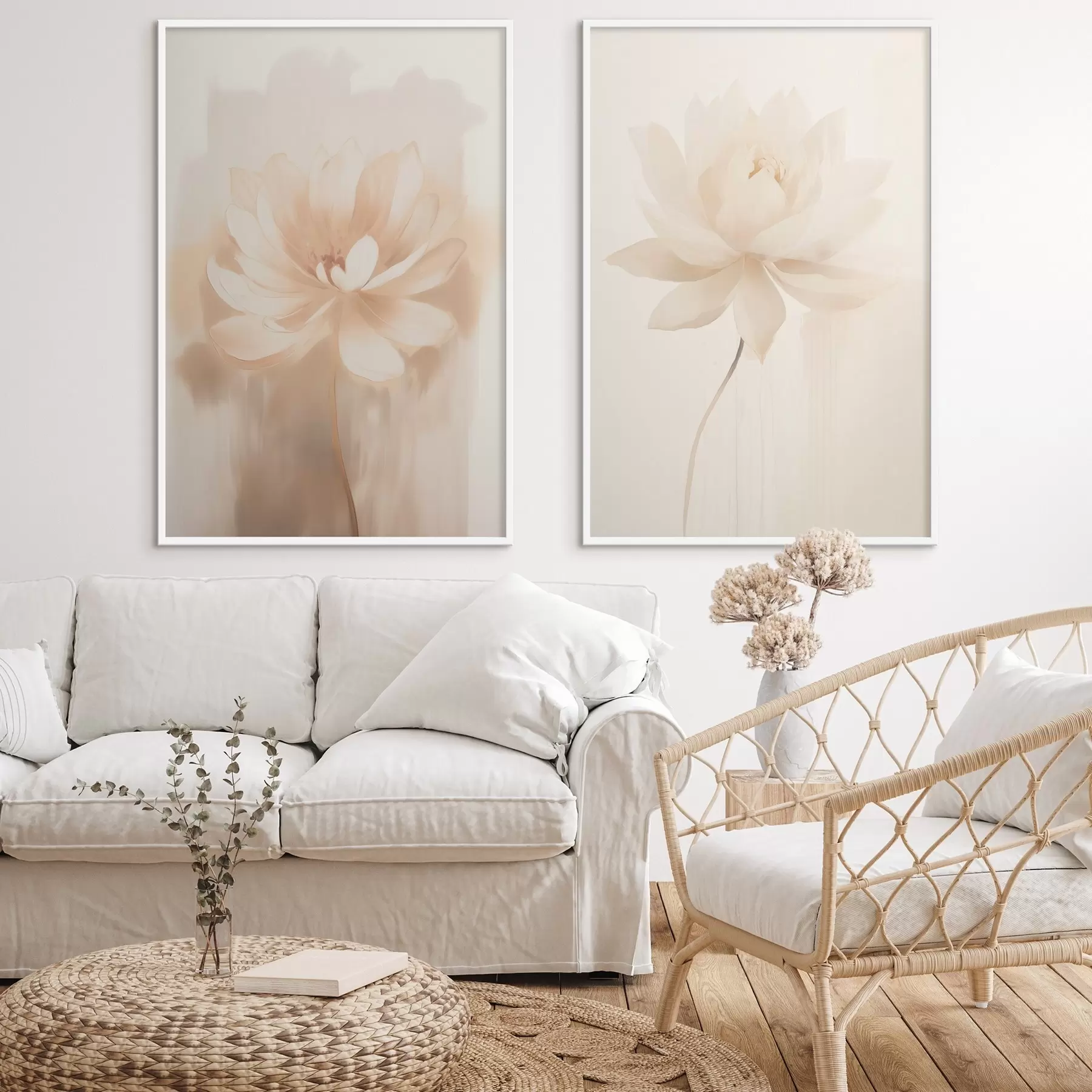 fototapet Compoziție florală în tonuri calde de bej, cu tușe ușoare și un fundal aerisit d01087