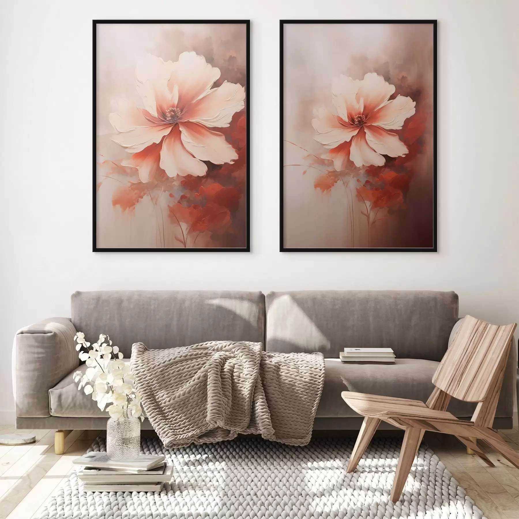 fototapet Compoziție florală: petale albe și crem, accente de coral și un fundal delicat, încețoșat d01088