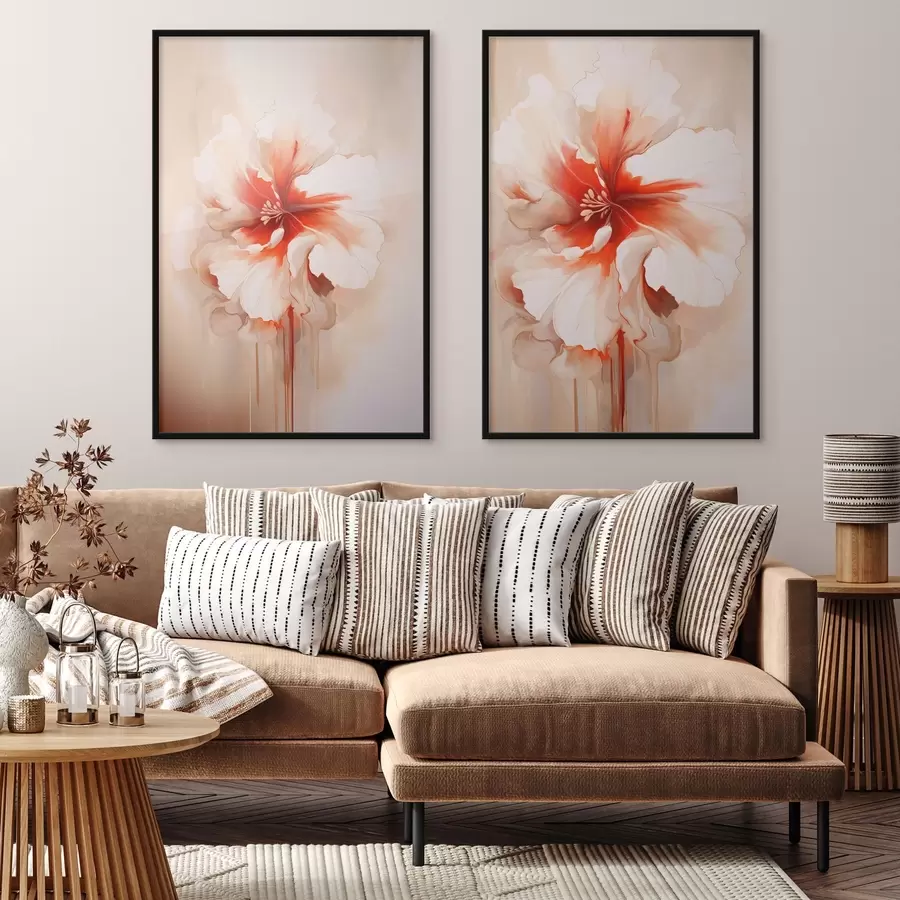 fototapet Petale de coral alb pe un fundal abstract, compoziție calmă d01089