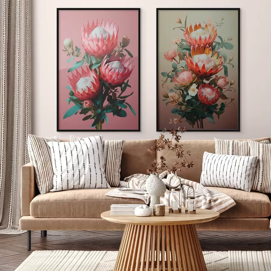 fototapet Proteas în două stări: fundal roz intens și un gradient cald de măslin d01092