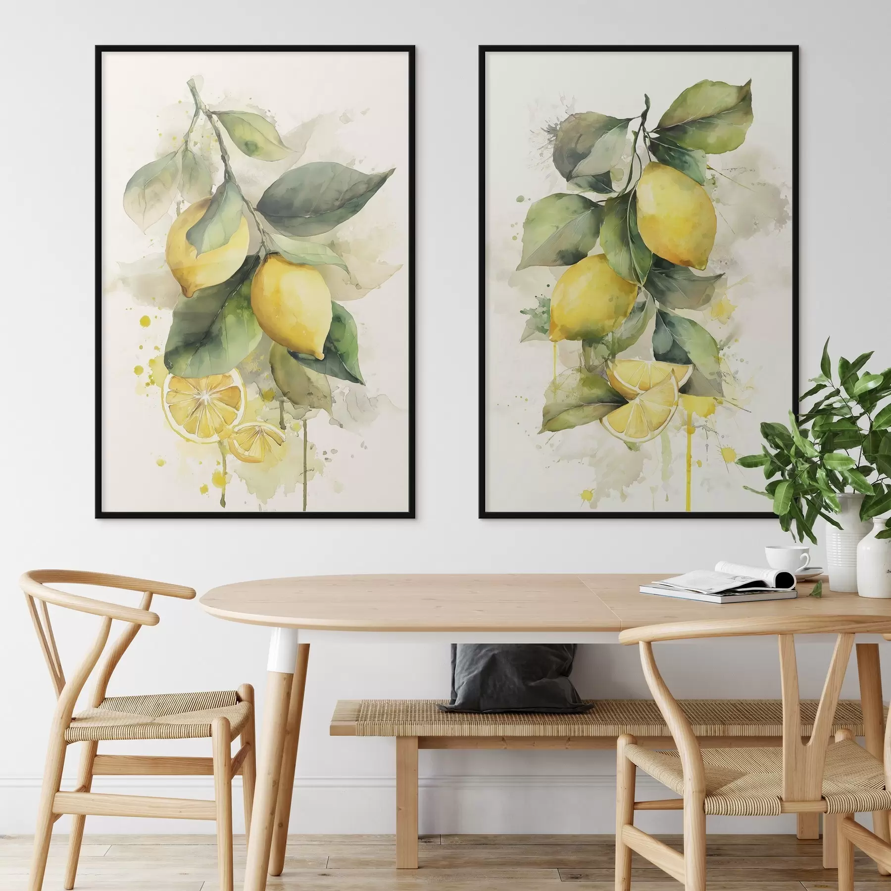 fototapet ramură în stil acuarelă cu lămâi d01172