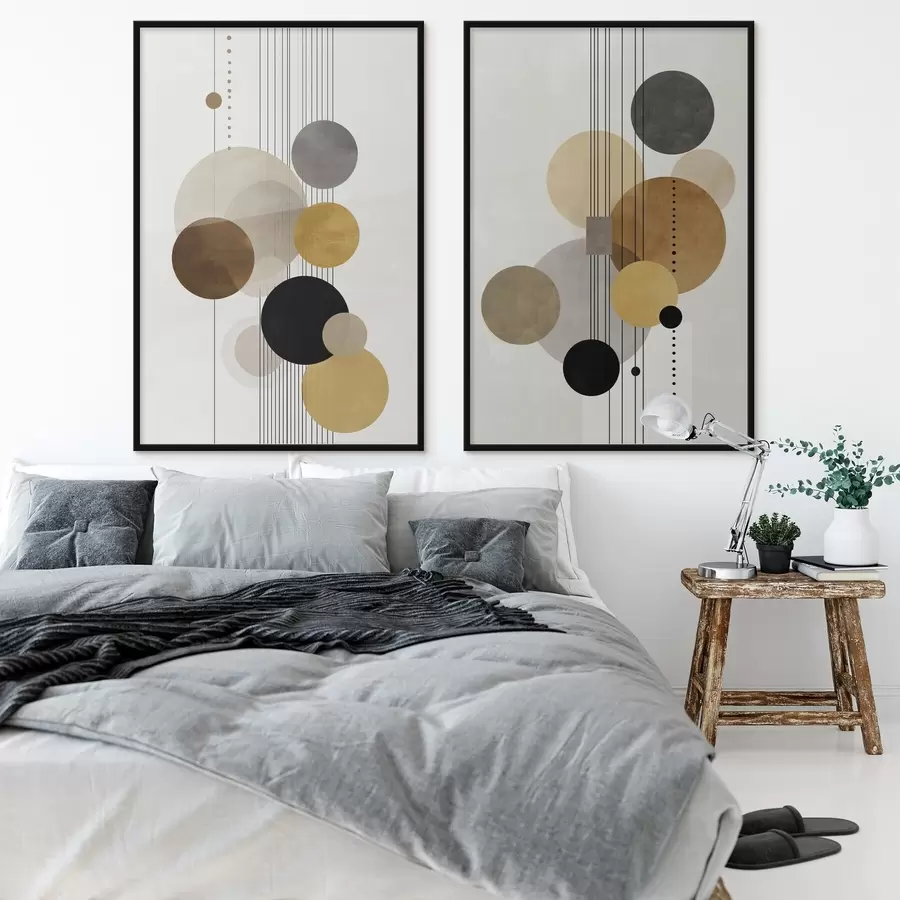 fototapet abstracție cu cercuri și linii în culori calde d01182