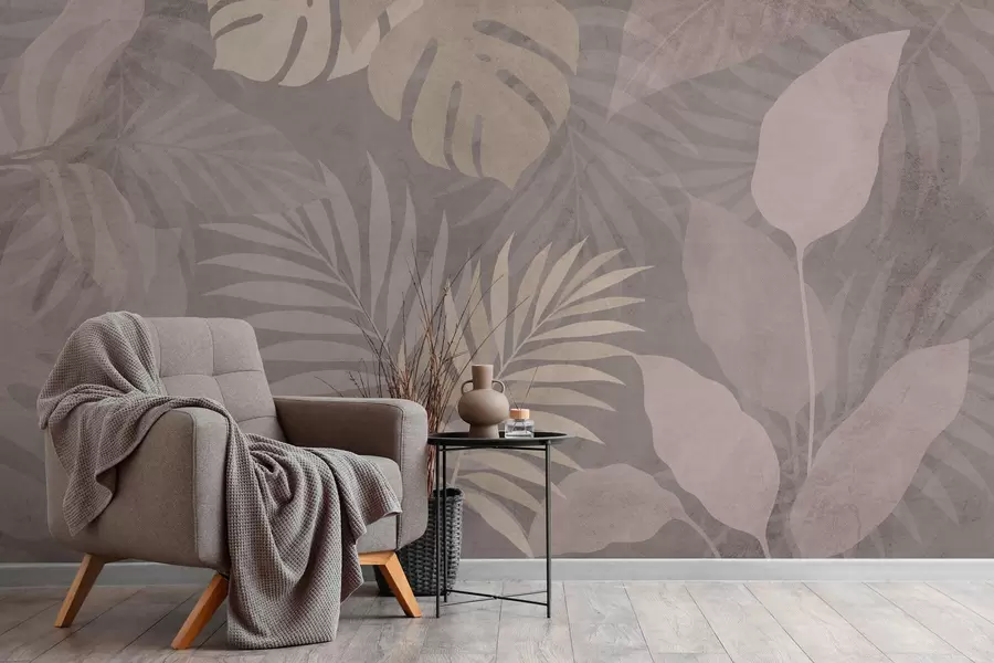 fototapet frunze tropicale texturate pe fundal gri w05063v1