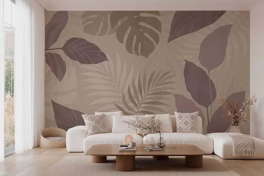 fototapet frunze tropicale texturate pe un fundal nisipos w05063