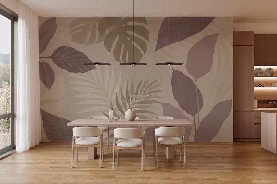 fototapet frunze tropicale texturate pe un fundal nisipos w05063