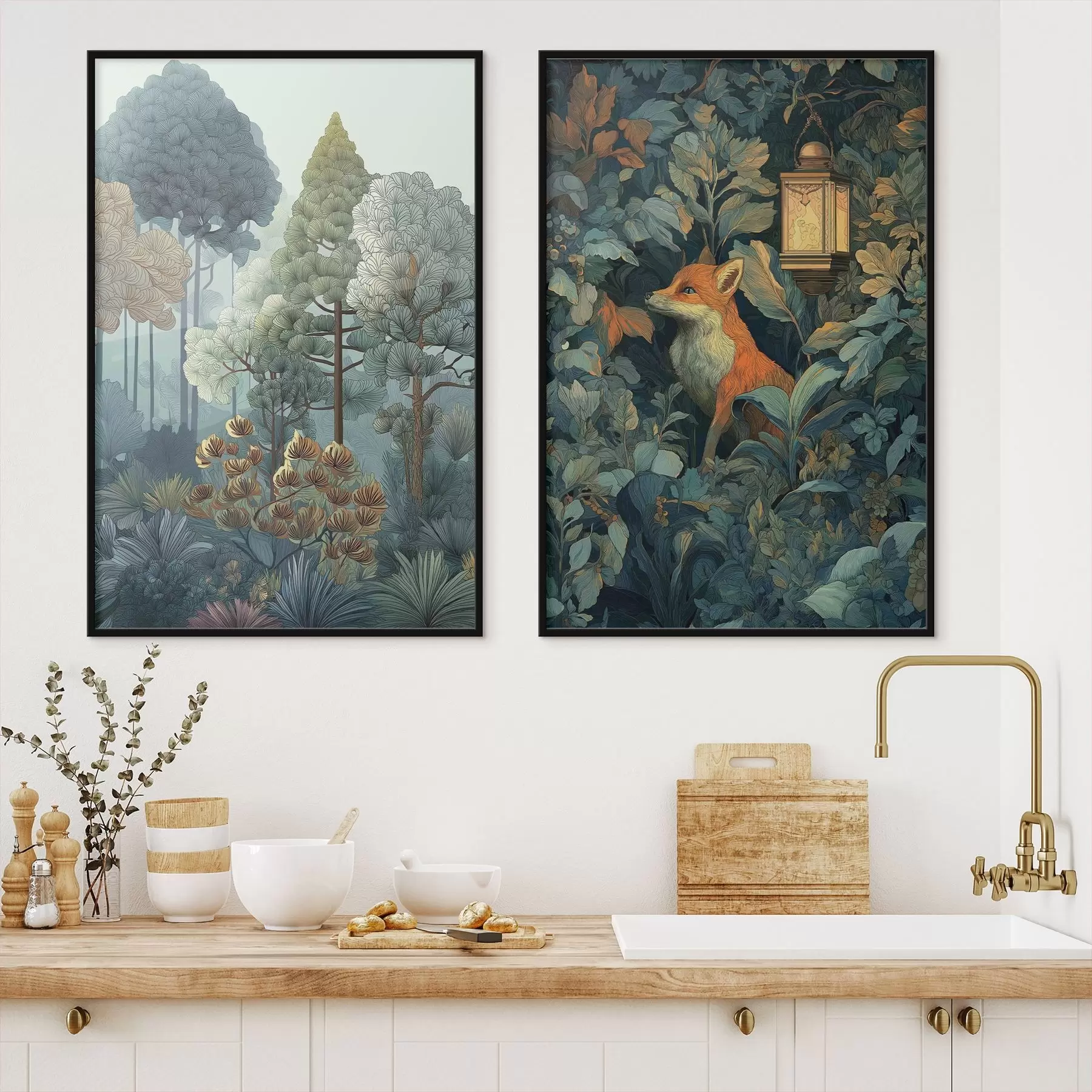 fototapet O vulpe drăguță într-o pădure de basm d01248