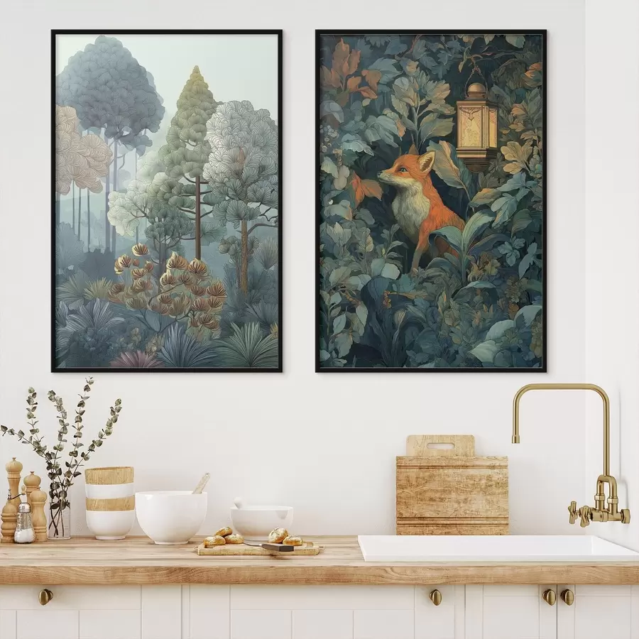 fototapet O vulpe drăguță într-o pădure de basm d01248