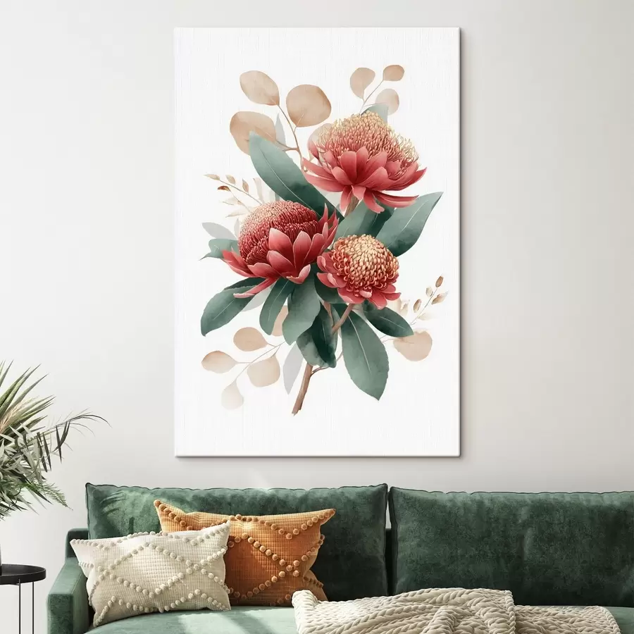 Tablouri Buchet expresiv de protee și frunze decorative în stilul ilustrațiilor de artă modernă s46954