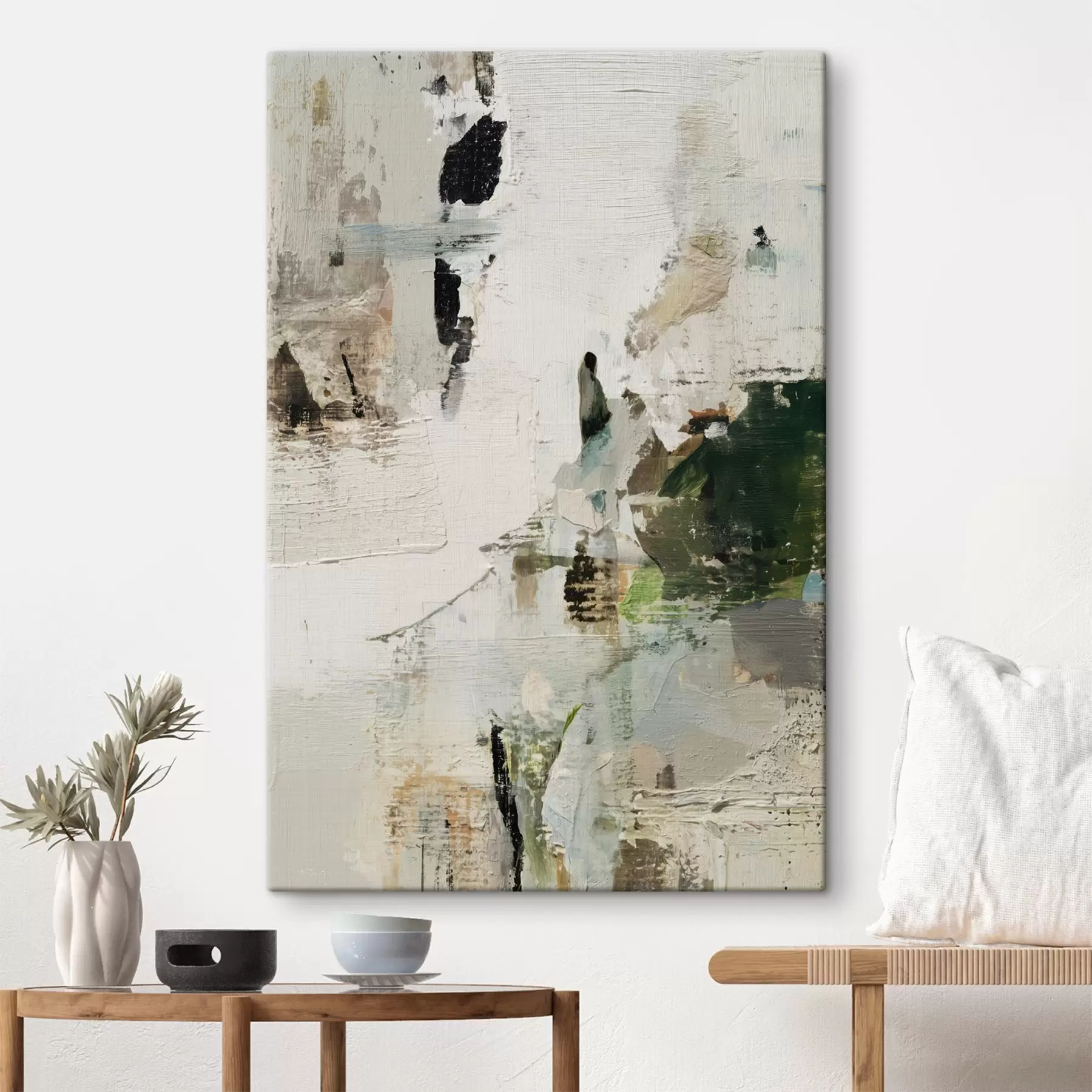 Tablouri Compoziție abstractă în tonuri pastelate cu accente de verde închis în stilul picturii în ulei s46960